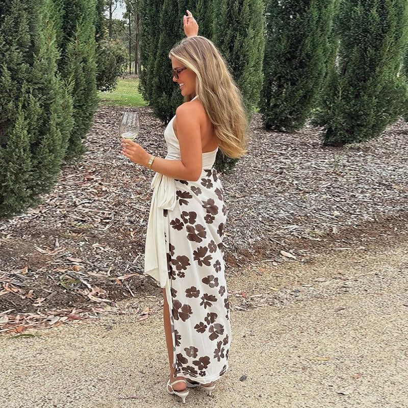 Tilora Halter Floral Maxi Dress with Side Tie