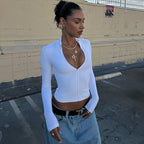 Azelya White Zip Front Long Sleeve Top