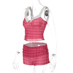 Plaid Ruffle Trim Cami Top & Shorts Set