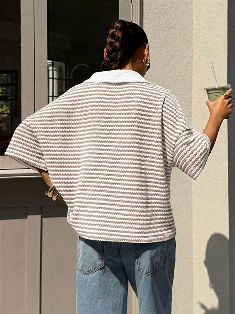 Briony Striped Knit Polo Top