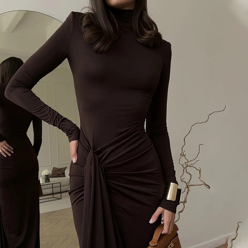 Talia Drape High-Neck Maxi Dress