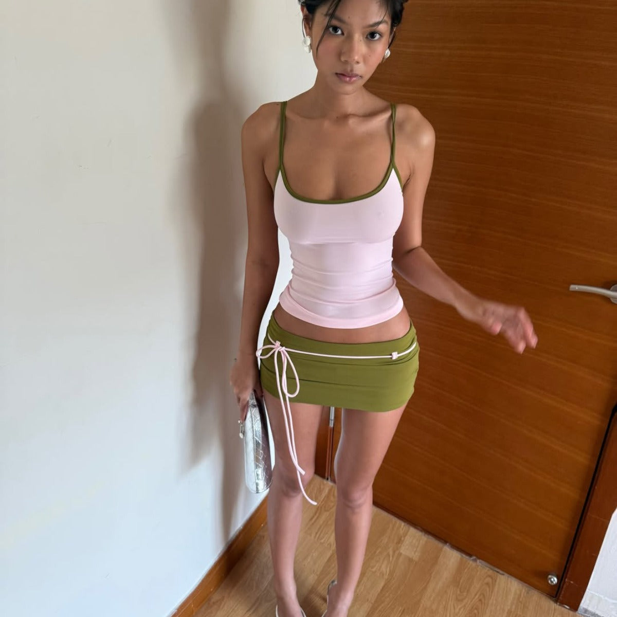 Larisa Blush & Olive Ruched Mini Set