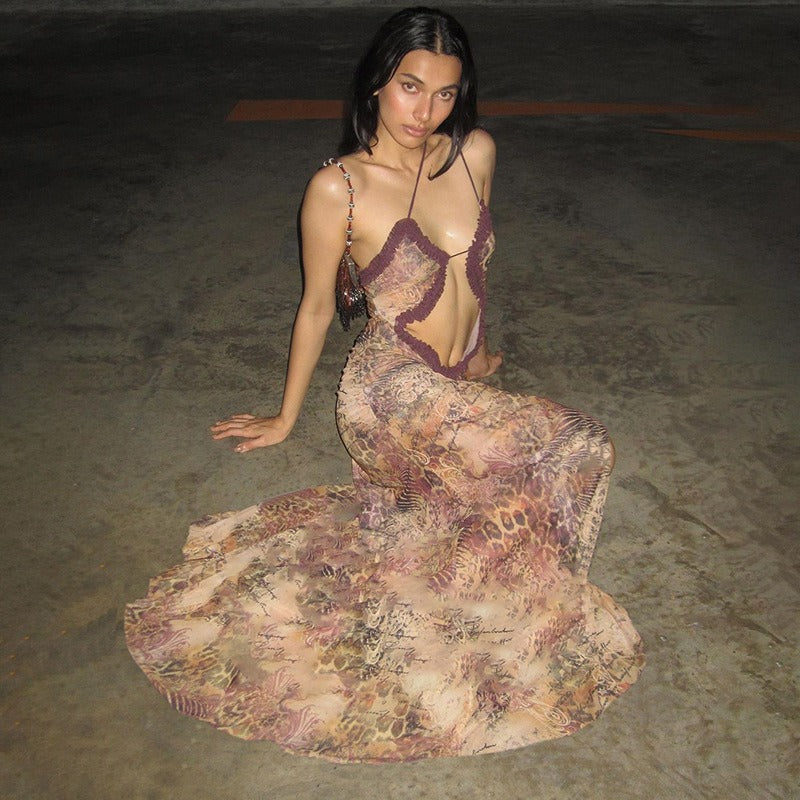Maelis Sheer Plunge Maxi Dress