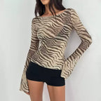 Rivka Zebra Mesh Long Sleeve Top