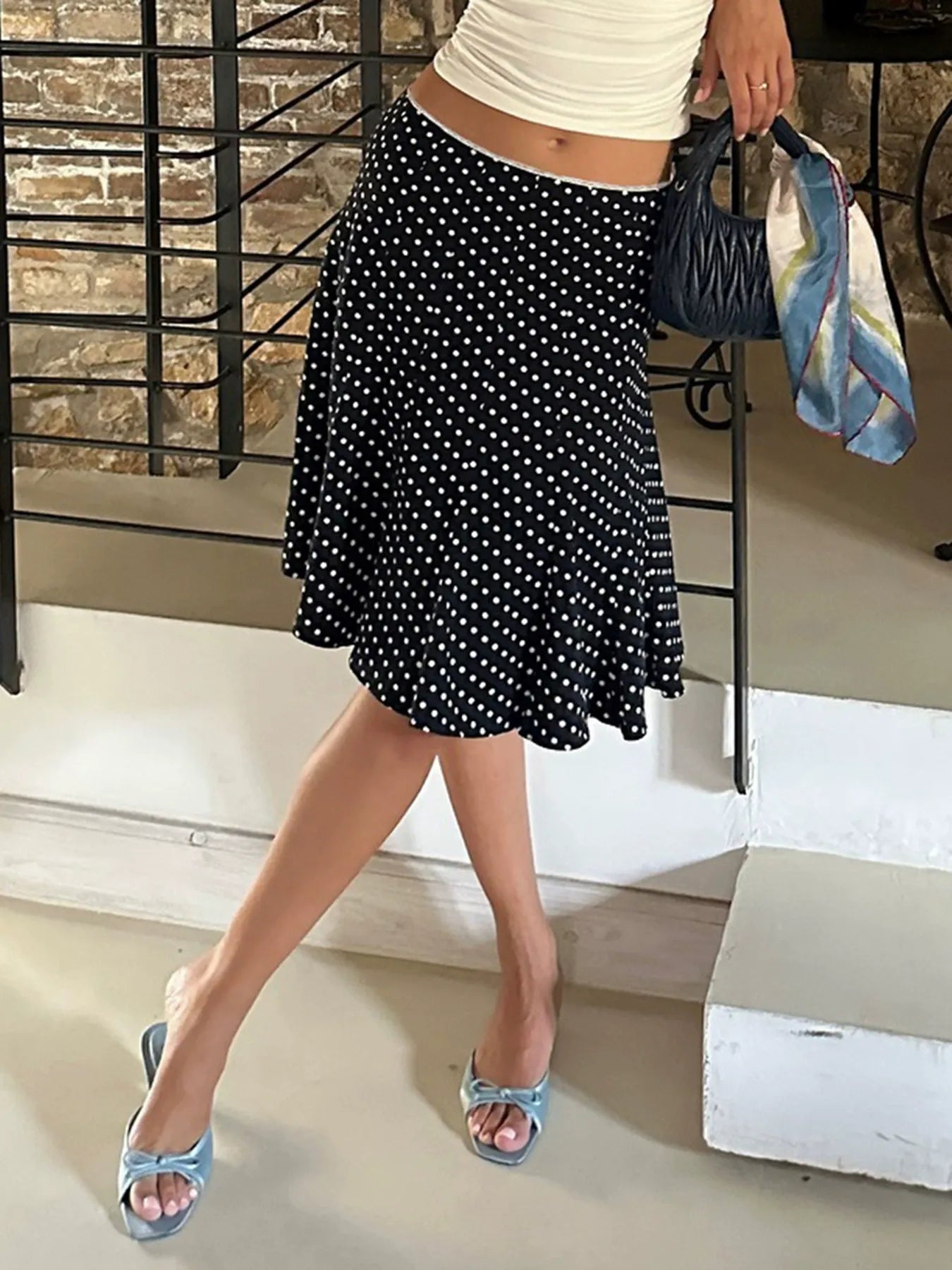 Polka Dot Flared Midi Skirt