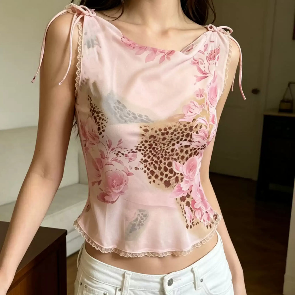 Zinnia Pink Leopard Cowl-Neck Camis