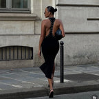 Nova Eyelet Detail Open-Back Midi Dress