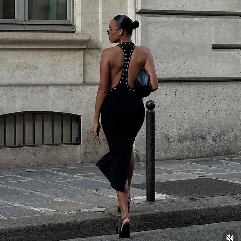 Nova Eyelet Detail Open-Back Midi Dress
