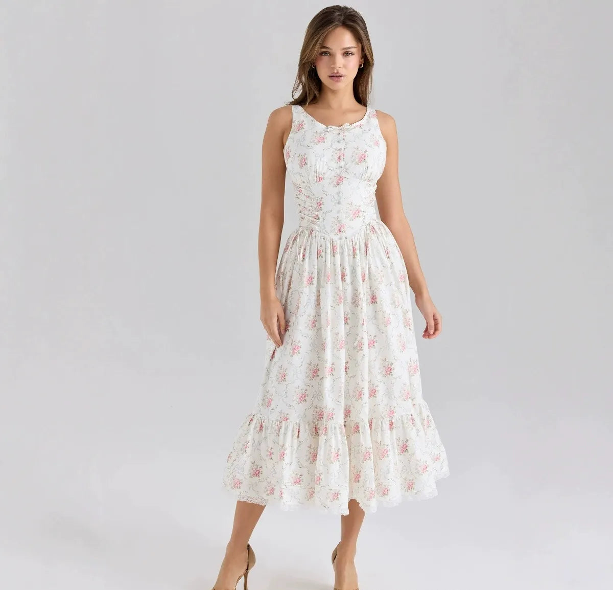 Aela Floral Corset Midi Dress