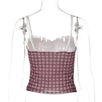 Gingham Lace Trim Cami Top