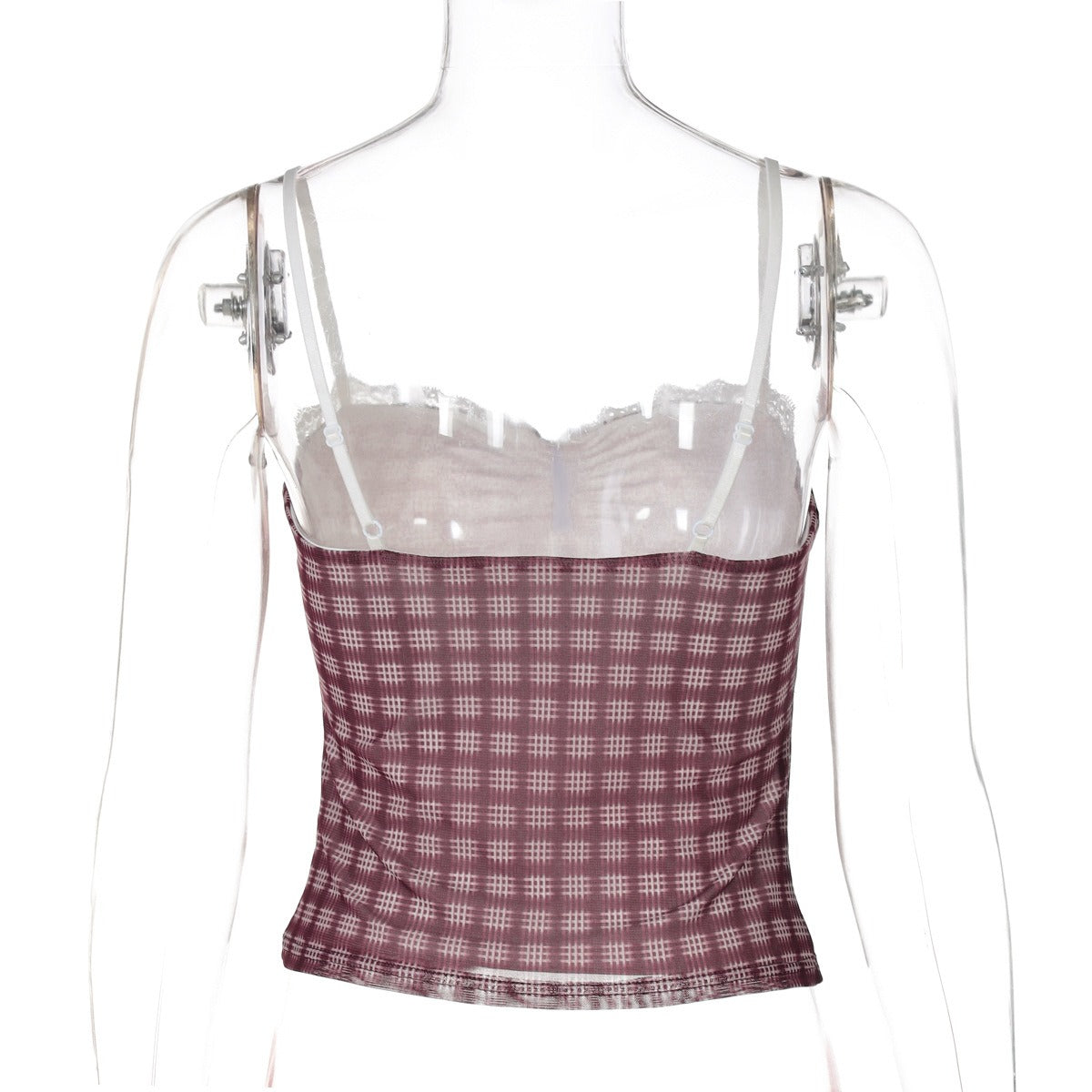 Gingham Lace Trim Cami Top