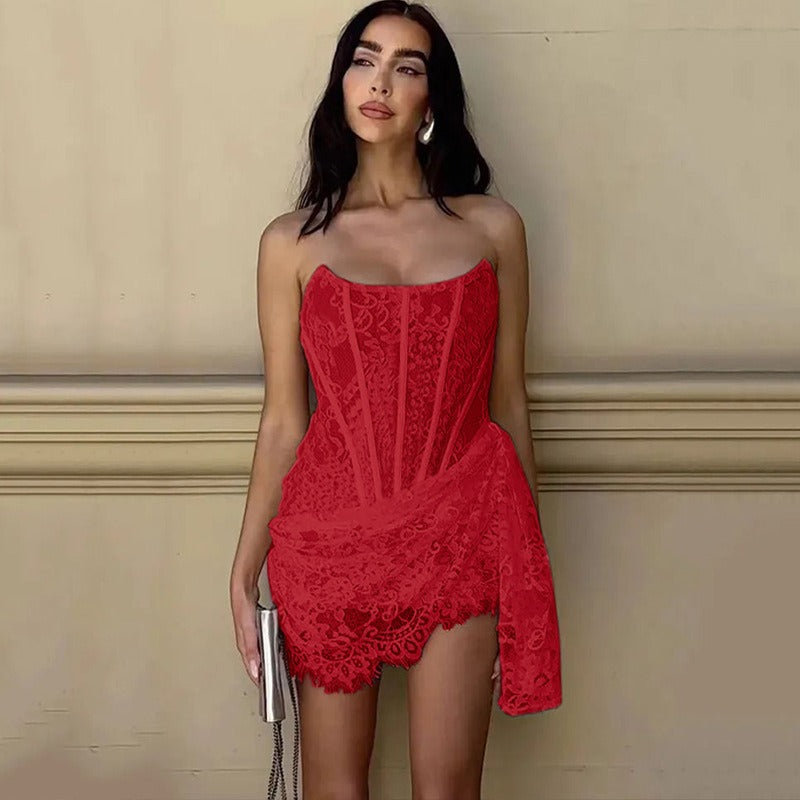 Mina Lace Corset Drape Mini Dress