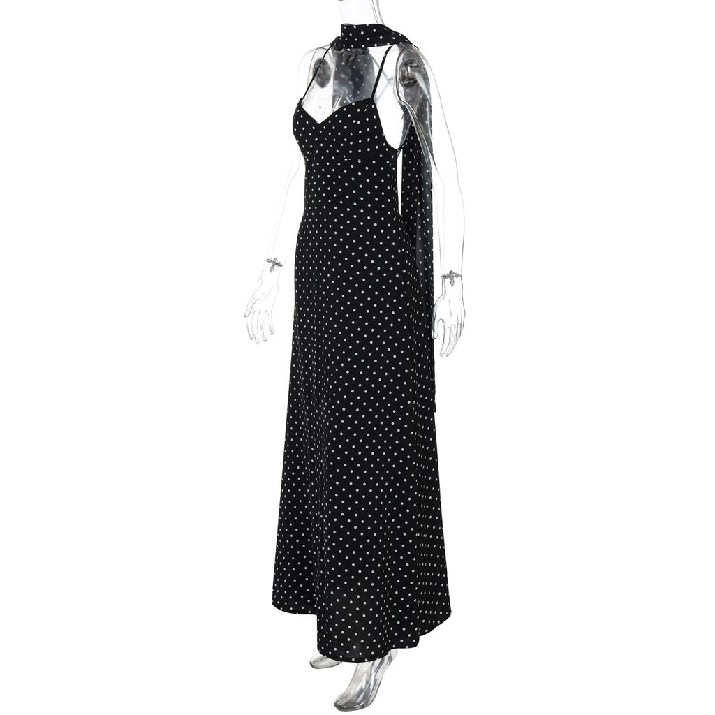 Polka Dot Scarf Detail Maxi Dress