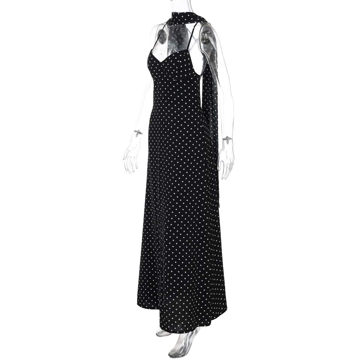 Polka Dot Scarf Detail Maxi Dress