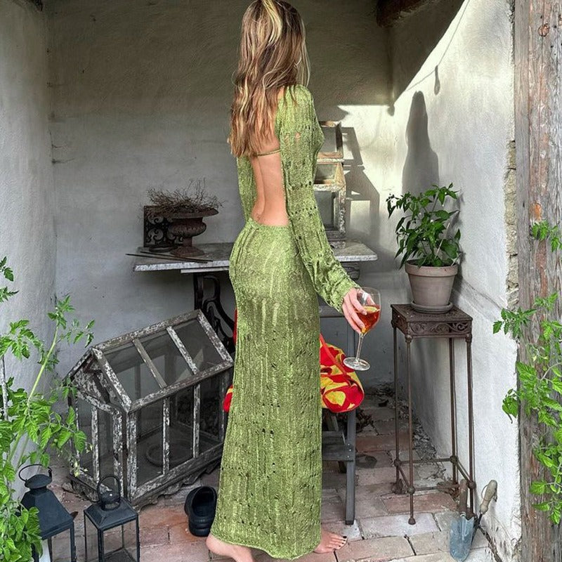 Elara Backless Crochet Maxi Dress