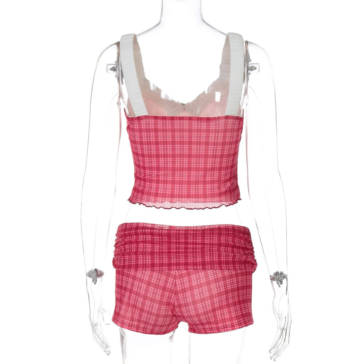 Plaid Ruffle Trim Cami Top & Shorts Set