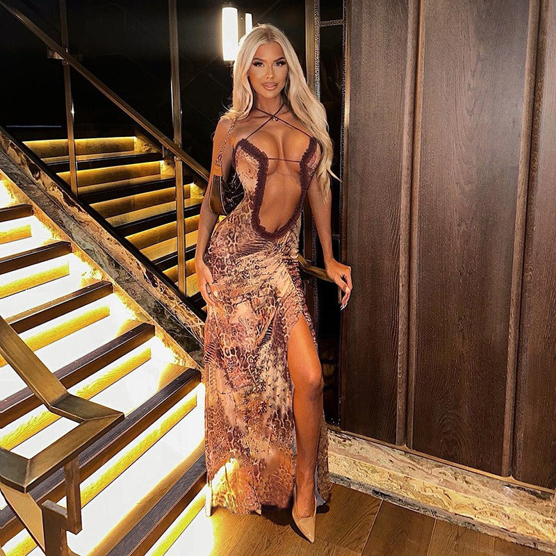 Maelis Sheer Plunge Maxi Dress