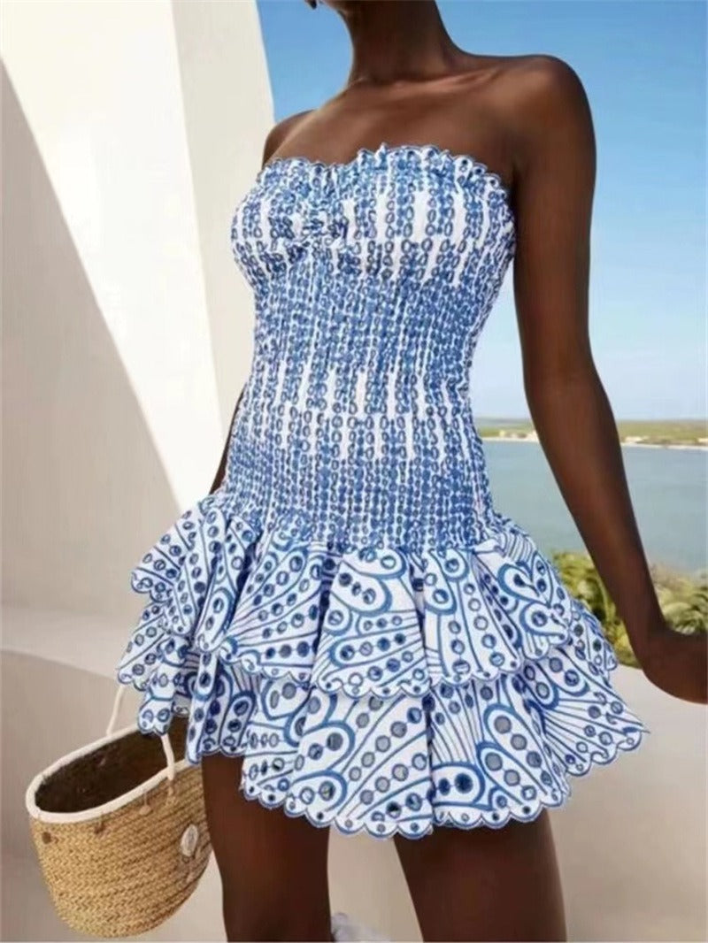 Arelia Smocked Strapless Ruffle Mini Dress
