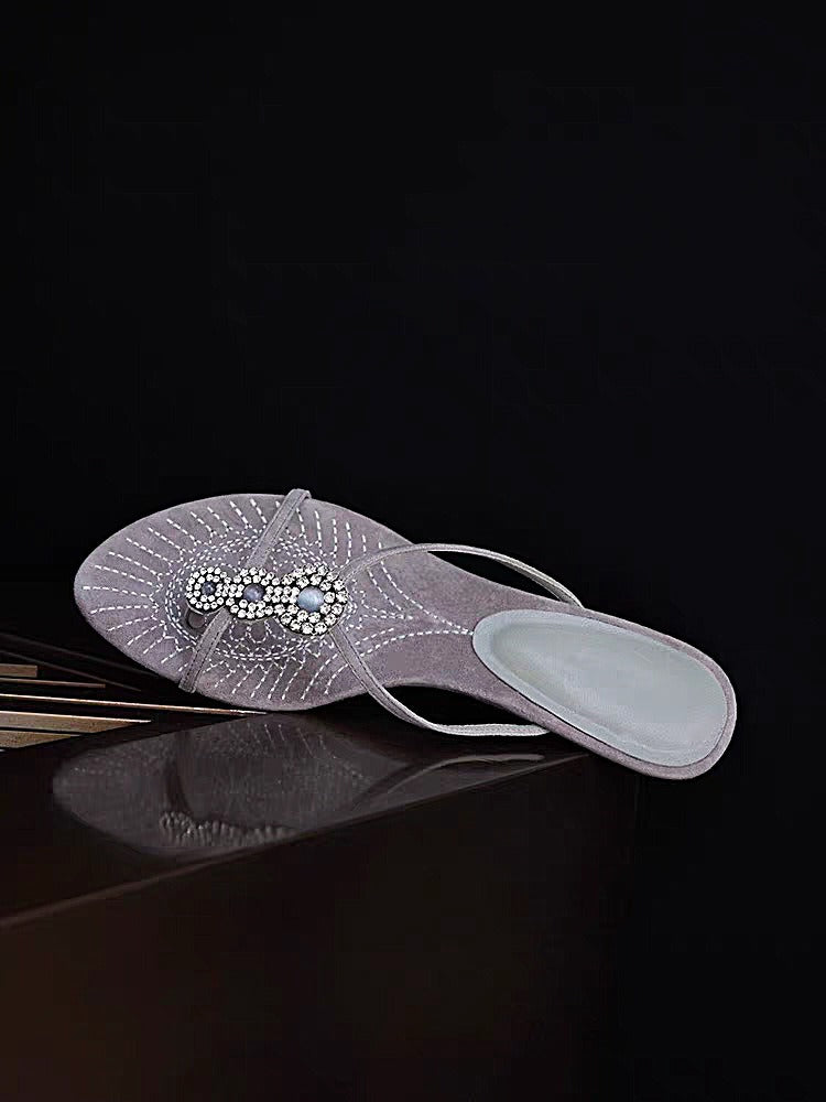 Layla Embroidered Rhinestone Toe-Loop Sandals