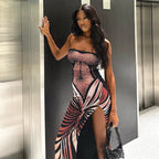 Imogen Abstract Print Strapless Maxi Dress