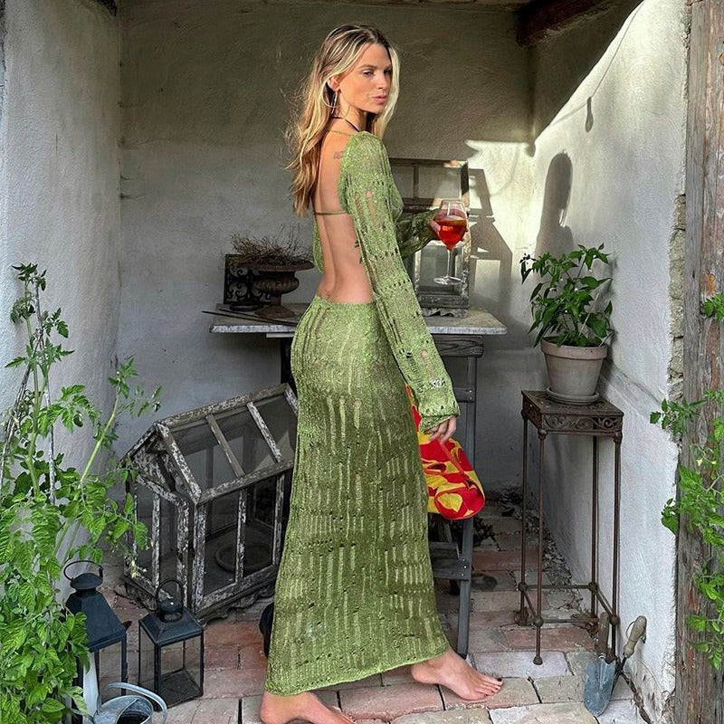 Elara Backless Crochet Maxi Dress