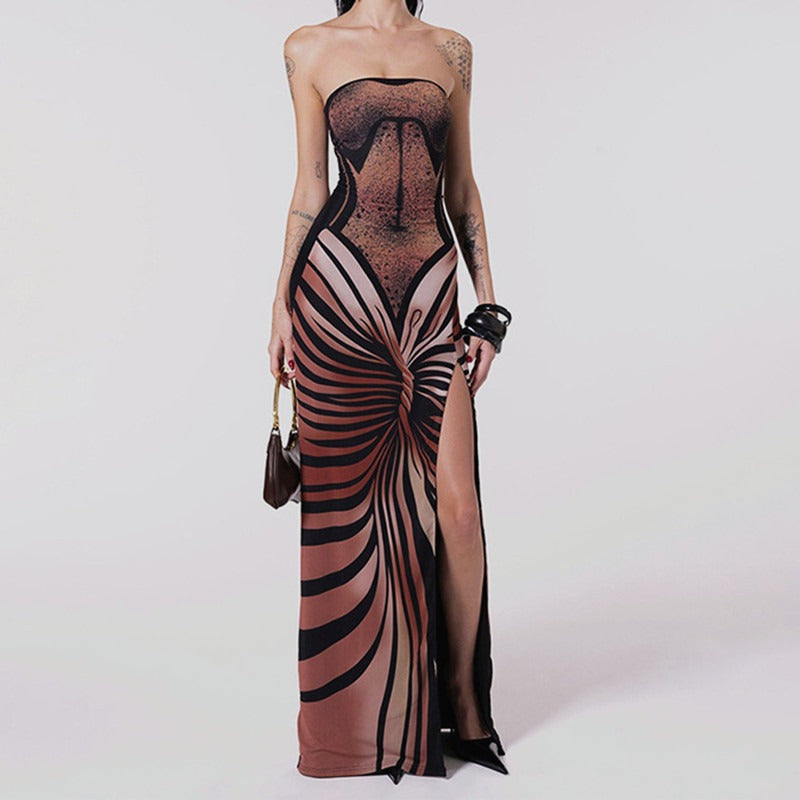Imogen Abstract Print Strapless Maxi Dress