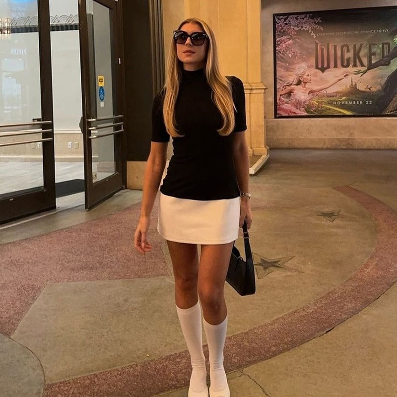 Mock Neck Color Block Mini Dress