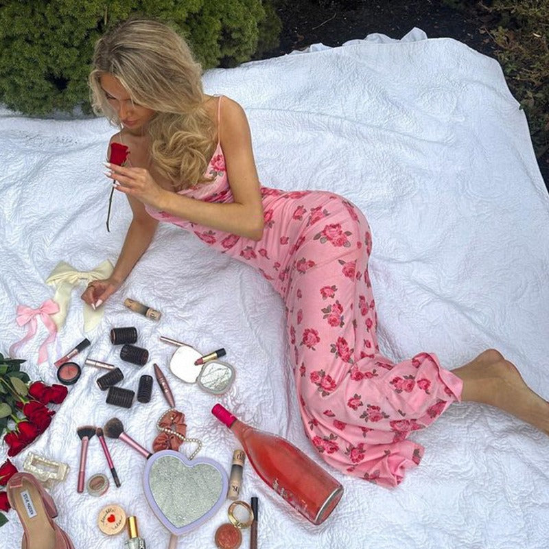 Mirenza Pink Rose Floral Maxi Dress