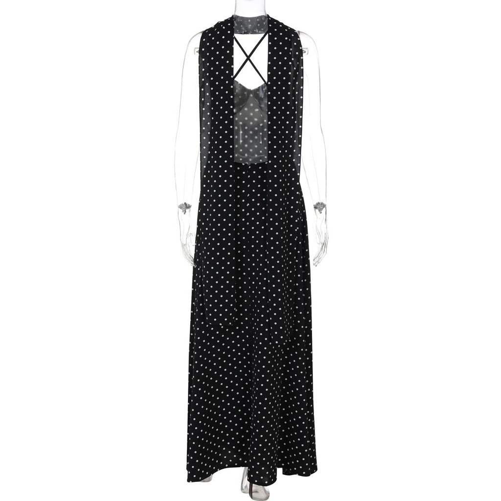 Polka Dot Scarf Detail Maxi Dress