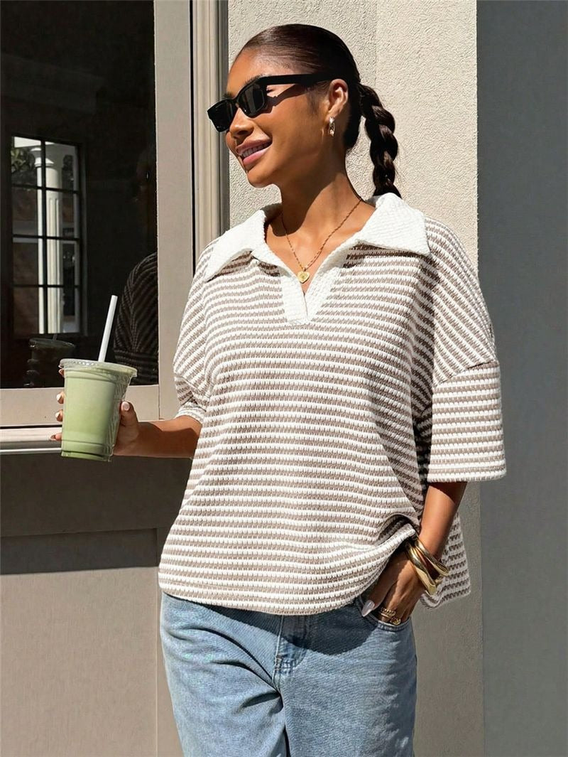 Briony Striped Knit Polo Top