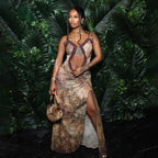 Maelis Sheer Plunge Maxi Dress