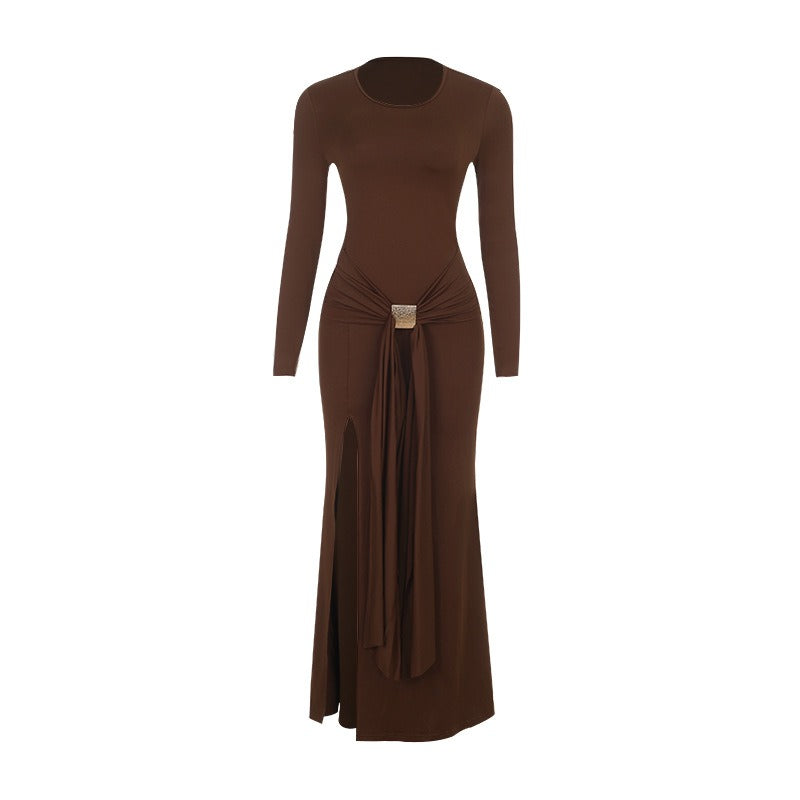 Daria Draped Long-Sleeve Maxi Dress