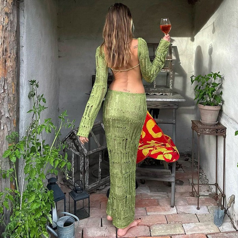 Elara Backless Crochet Maxi Dress