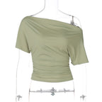 Ruched One-Shoulder Short Sleeve Top