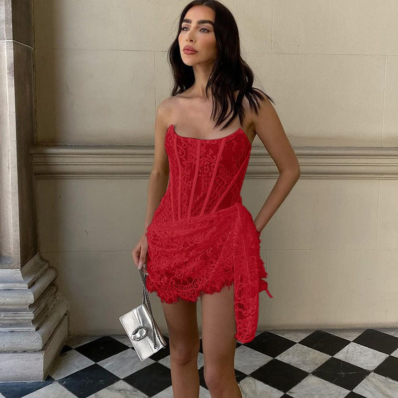 Mina Lace Corset Drape Mini Dress