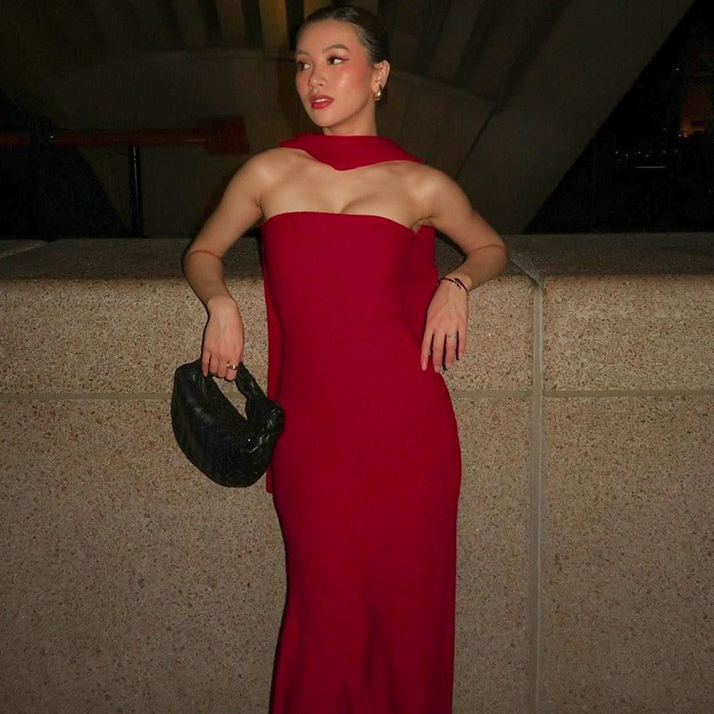 Ruela Scarf Neck Maxi Dress