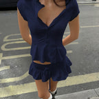 Zaria Buttoned Top & Mini Skirt Set