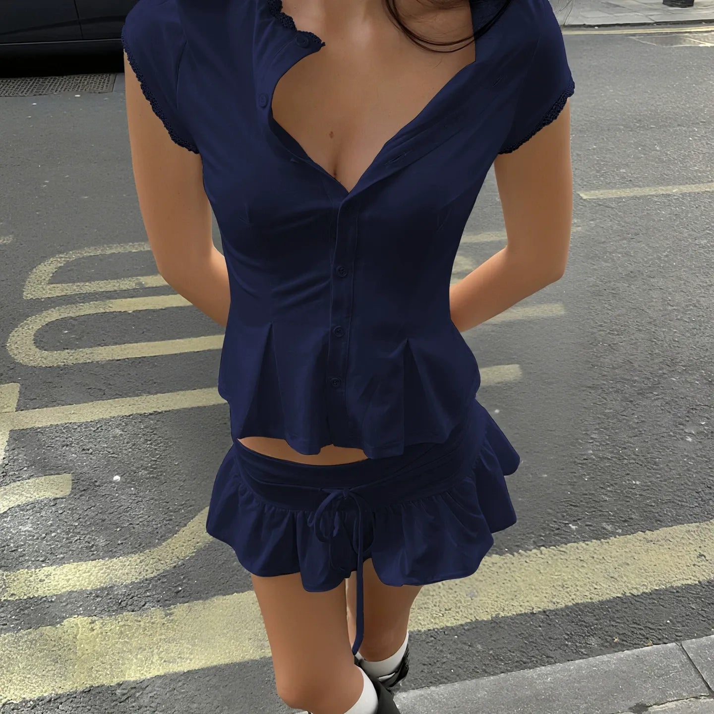 Zaria Buttoned Top & Mini Skirt Set