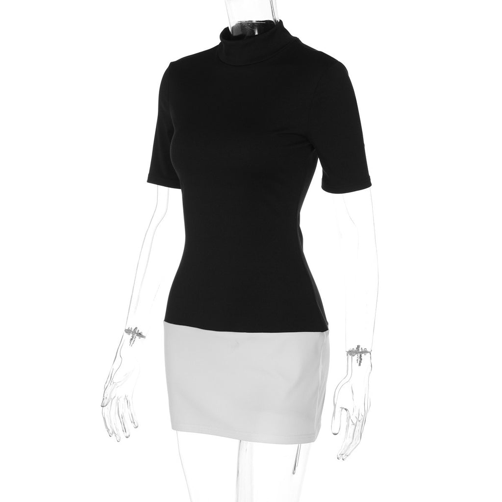 Mock Neck Color Block Mini Dress