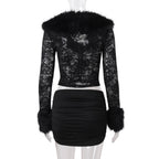 Faux Fur Lace Top & Mini Skirt Set