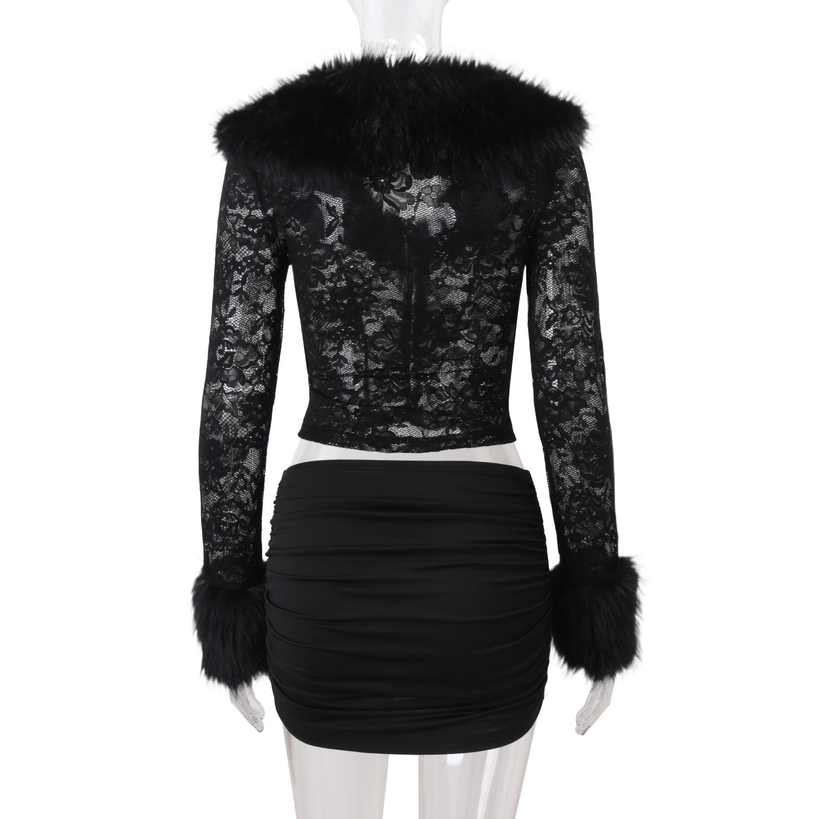 Faux Fur Lace Top & Mini Skirt Set