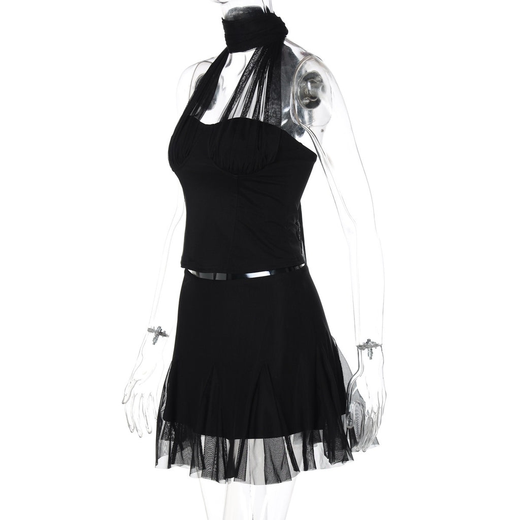 Mesh Halter Top & Mini Skirt Set