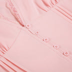 Lace-Trim Puff Sleeve Button Blouse