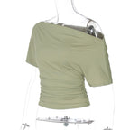 Ruched One-Shoulder Short Sleeve Top