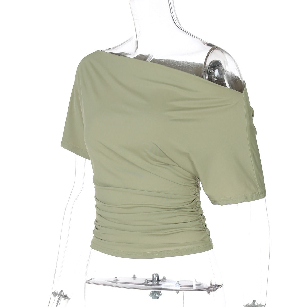 Ruched One-Shoulder Short Sleeve Top