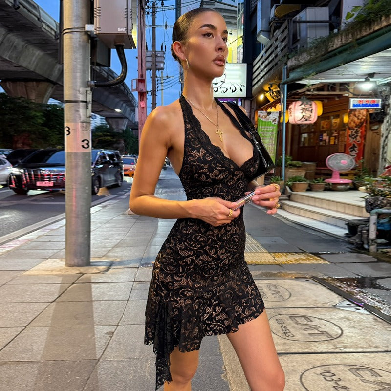 Vivien Lace Halter Mini Dress