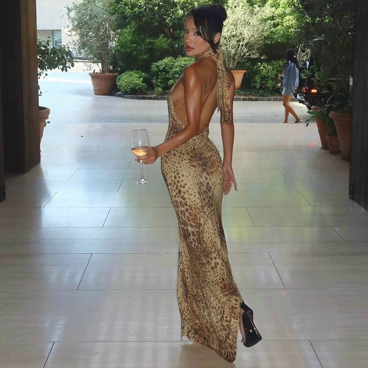 Esme Leopard Halter Maxi Dress