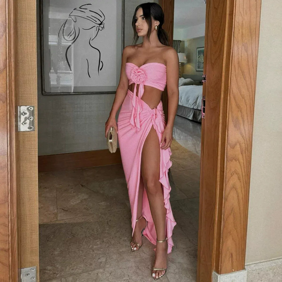 Vanya Draped Rose Detail Skirt Set