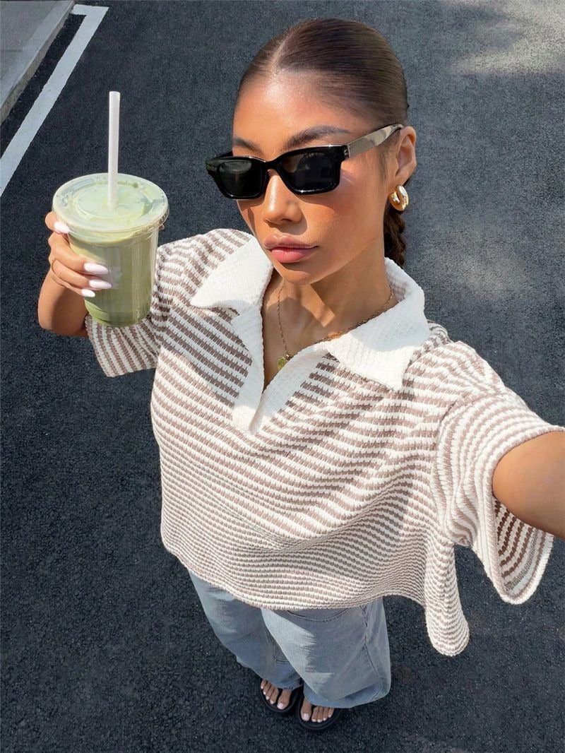 Briony Striped Knit Polo Top