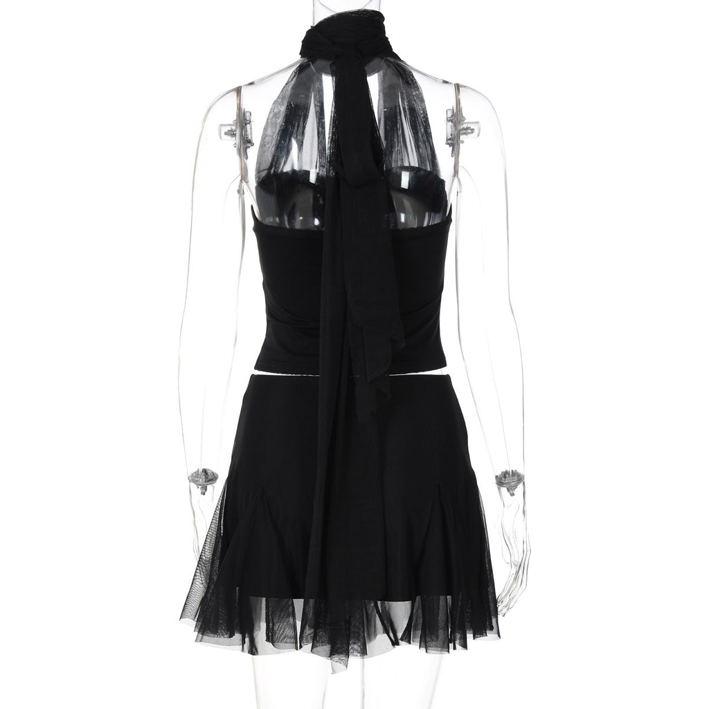 Mesh Halter Top & Mini Skirt Set